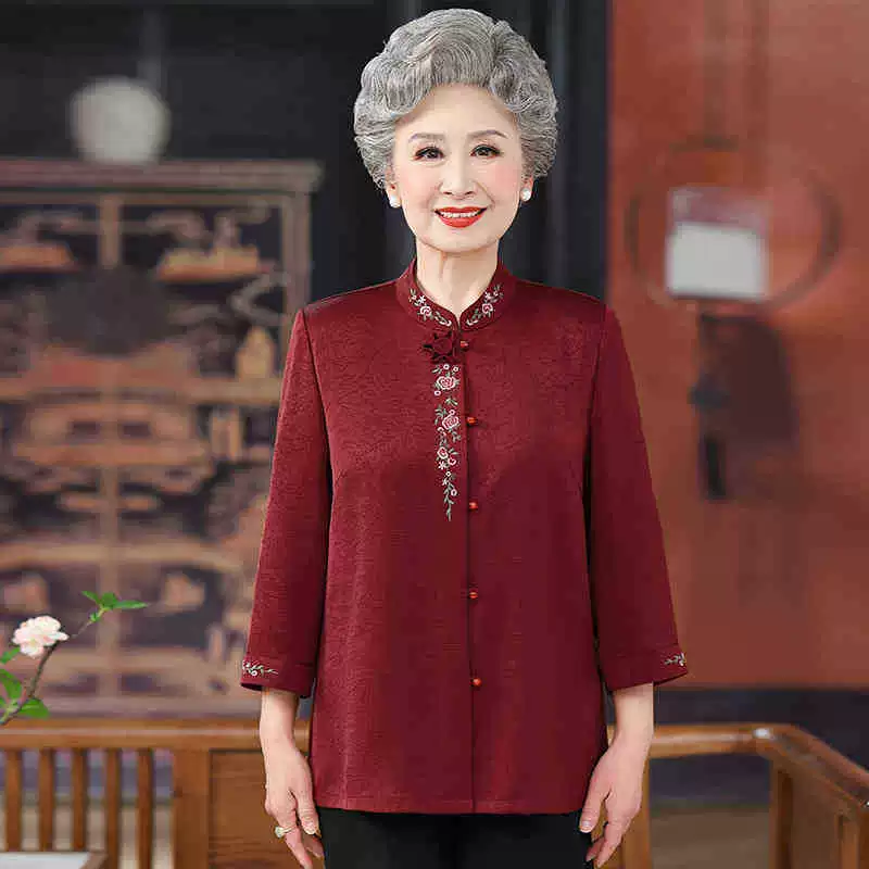 Средние и пожилые мамы летняя рубашка с рукавами из семи частей