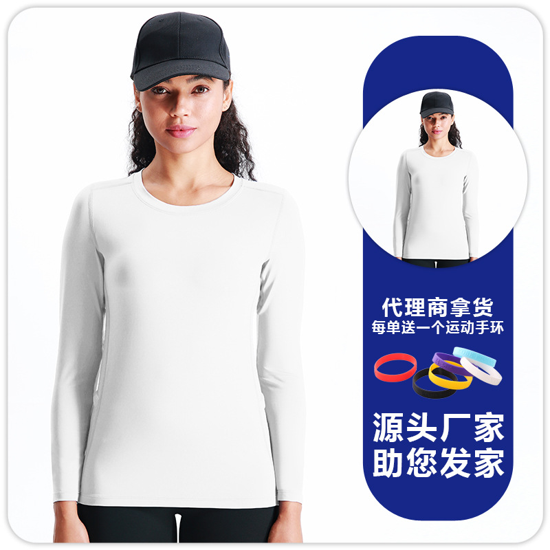 Camiseta de cuello redondo de manga larga deportiva transpirable de secado rápido para mujer, bolsillos bilaterales elásticos, ropa de fitness para correr informal suave y agradable para la piel