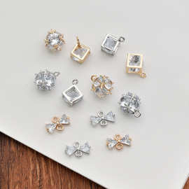 DIY胸针发饰品耳环挂坠配件 蝴蝶结立方锆石球项链颈链吊坠材料