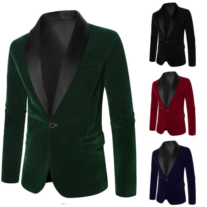 26 New Cross-Border Casual Slim-Fit Velvet Men's Suit Business Formal Suit Jacket with Notch Lapel, Now Available in Pink