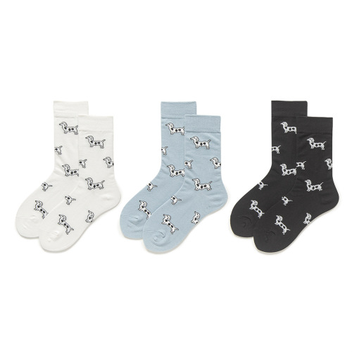 Cartoon Spotted Puppy Socks for Girls, Mid-Calf Length, Instagram Trendy Spring and Autumn Style, Cotton, Japanese Cute School Style Winter and Autumn Socks