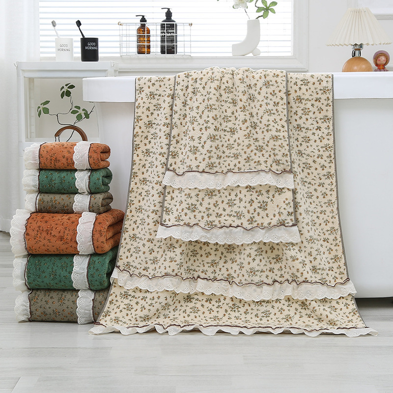 Small Floral Lace Towel for Women, Coral Fleece Bath Towel for Children and Adults, Cute Household Face Towel