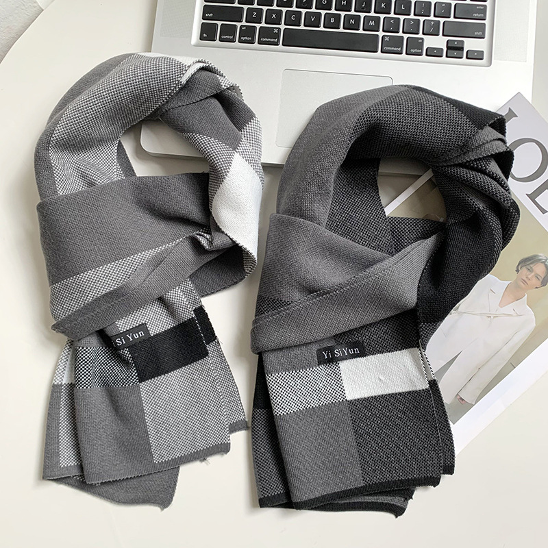 Bufandas de punto coreanas de estilo universal engrosado y cálido para enviar regalo al novio collar de otoño y invierno nuevo bufandas a cuadros