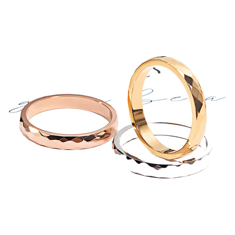 Internet Celebrity Popular Fashion 3mm V-Shaped Wave Flower Ring Accessible Luxury Cold Style Ring Quilted Pattern Titanium Steel Ring for Women