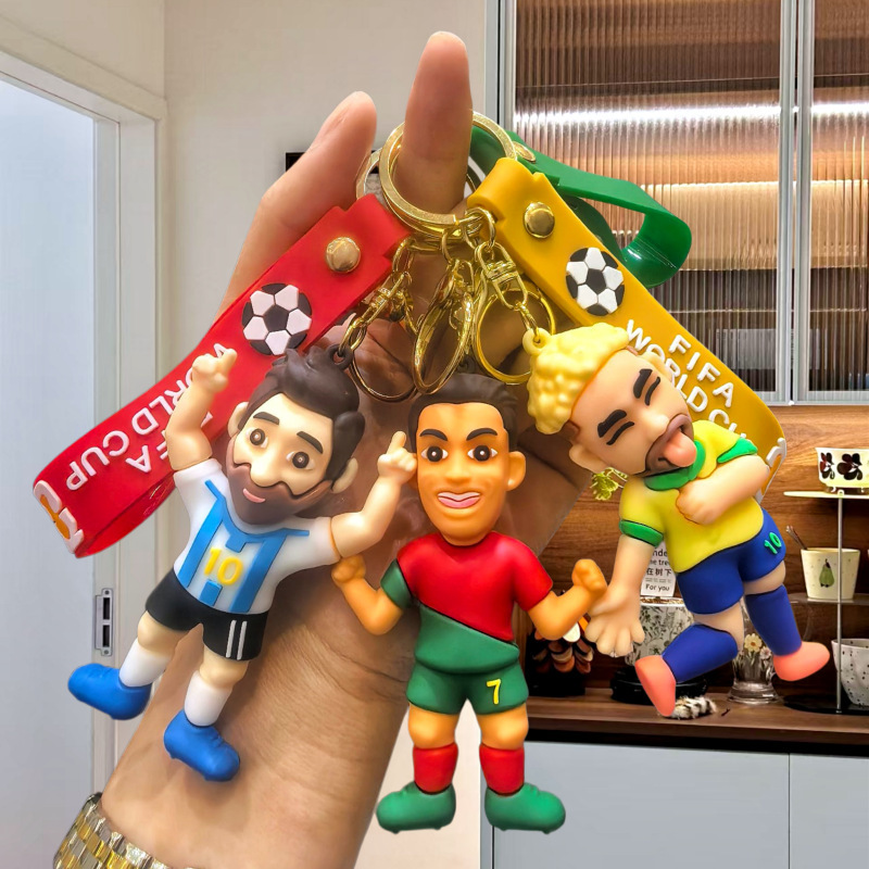 World Cup Football Star Keychain Pendant, Soft Rubber Figurine of Messi and Neymar, Small Car Keychain Accessory World Cup Football Star Keychain Pendant, Soft Rubber Figurine of Messi and Neymar, Small Car Keychain Accessory