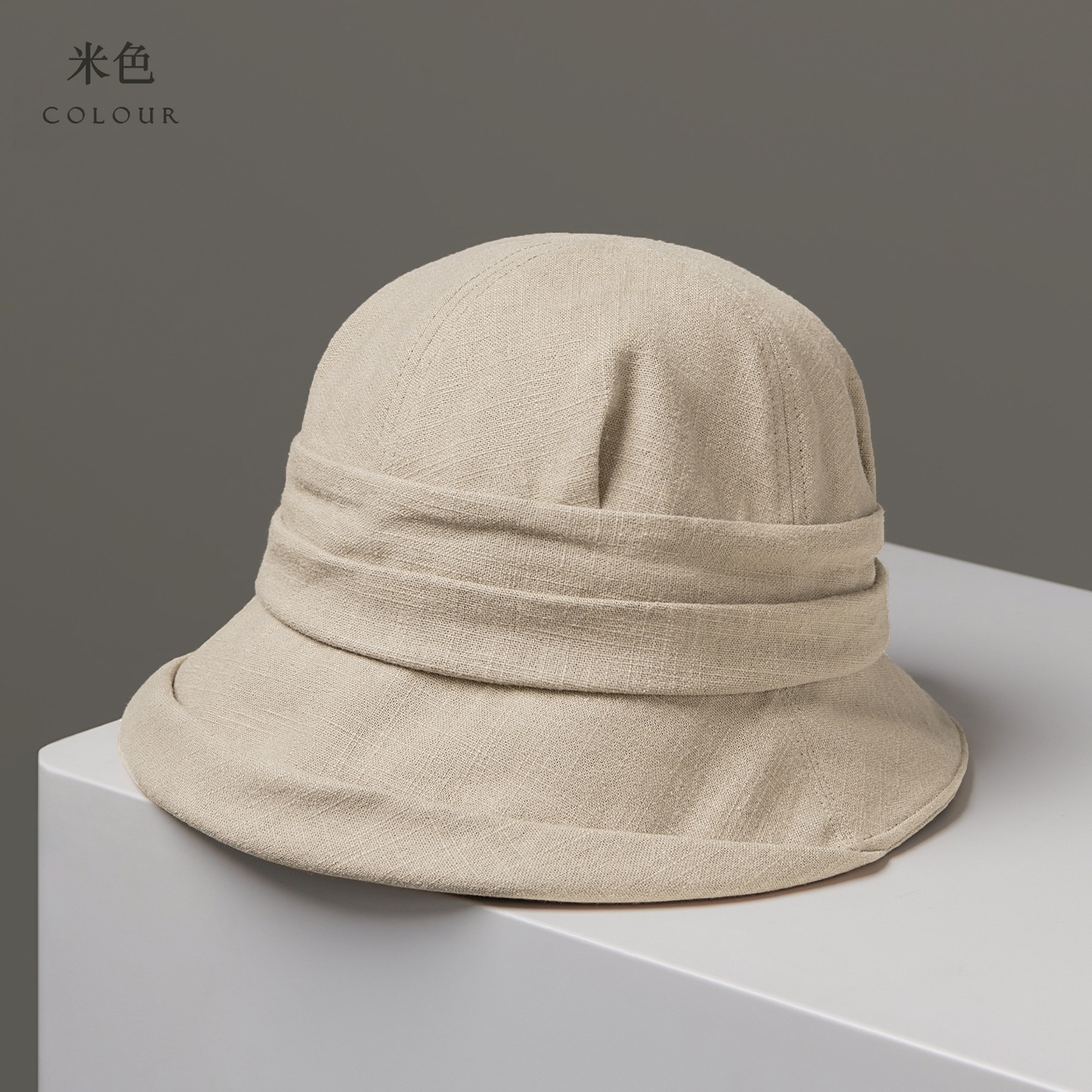 棉麻低饱和轻薄渔夫帽女夏季透气不闷汗日系慵懒帽子可折叠防晒帽