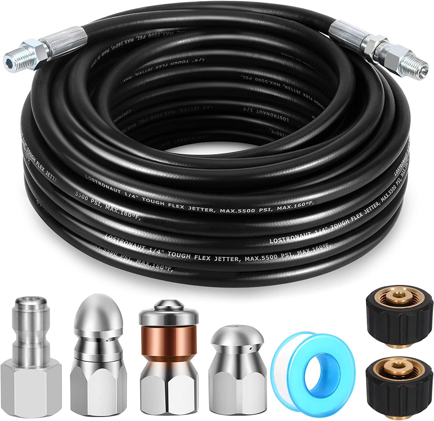 15米 下水道喷射器套件 排水清洁器工具堵 塞去除器 压力清洗软管