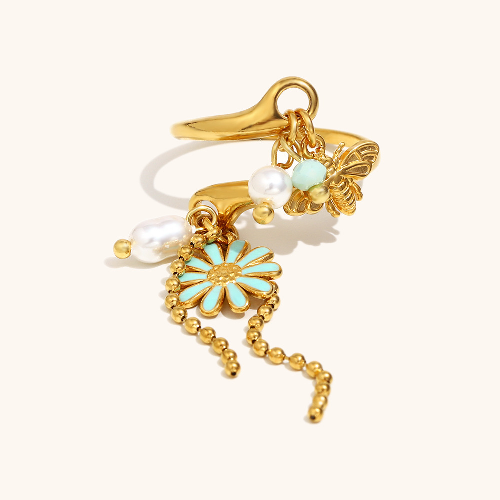 Tassel Open Ring Stainless Steel 18K Gold Plating  Bee