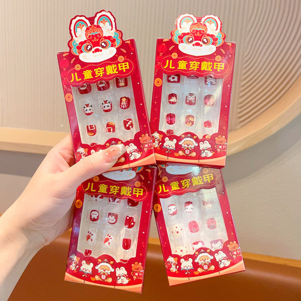 Children's red short festive nail stickers for manicure for nails