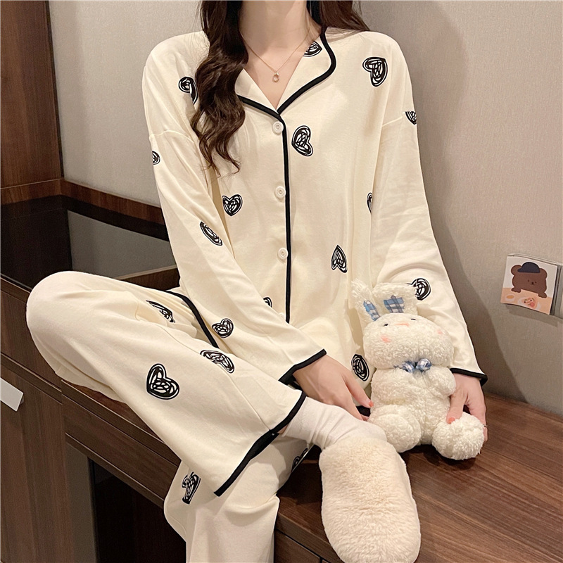 Spring and Autumn Thin Long Sleeve Pajamas for Women 2025 New Cute Cardigan Home Clothes Loose Two-Piece Suit for Women Spring and Autumn Thin Long Sleeve Pajamas for Women 2025 New Cute Cardigan Home Clothes Loose Two-Piece Suit for Women