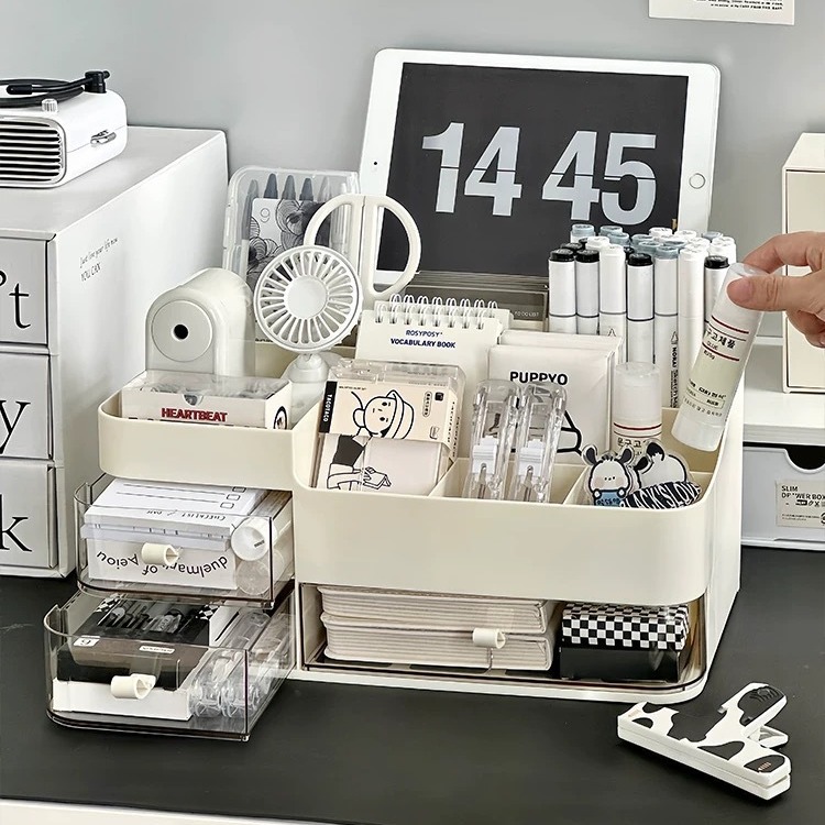 Caja de almacenamiento de bolígrafos de gran capacidad, cajón multifuncional de escritorio de estudiante de alto valor facial, estante de oficina de escritorio de bolígrafos