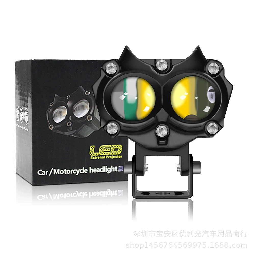 Двухцветный внешний рабочий свет с двумя линзами, встроенный светодиодный прожектор для мотоцикла, модификация локомотива Harley, дальний и ближний свет