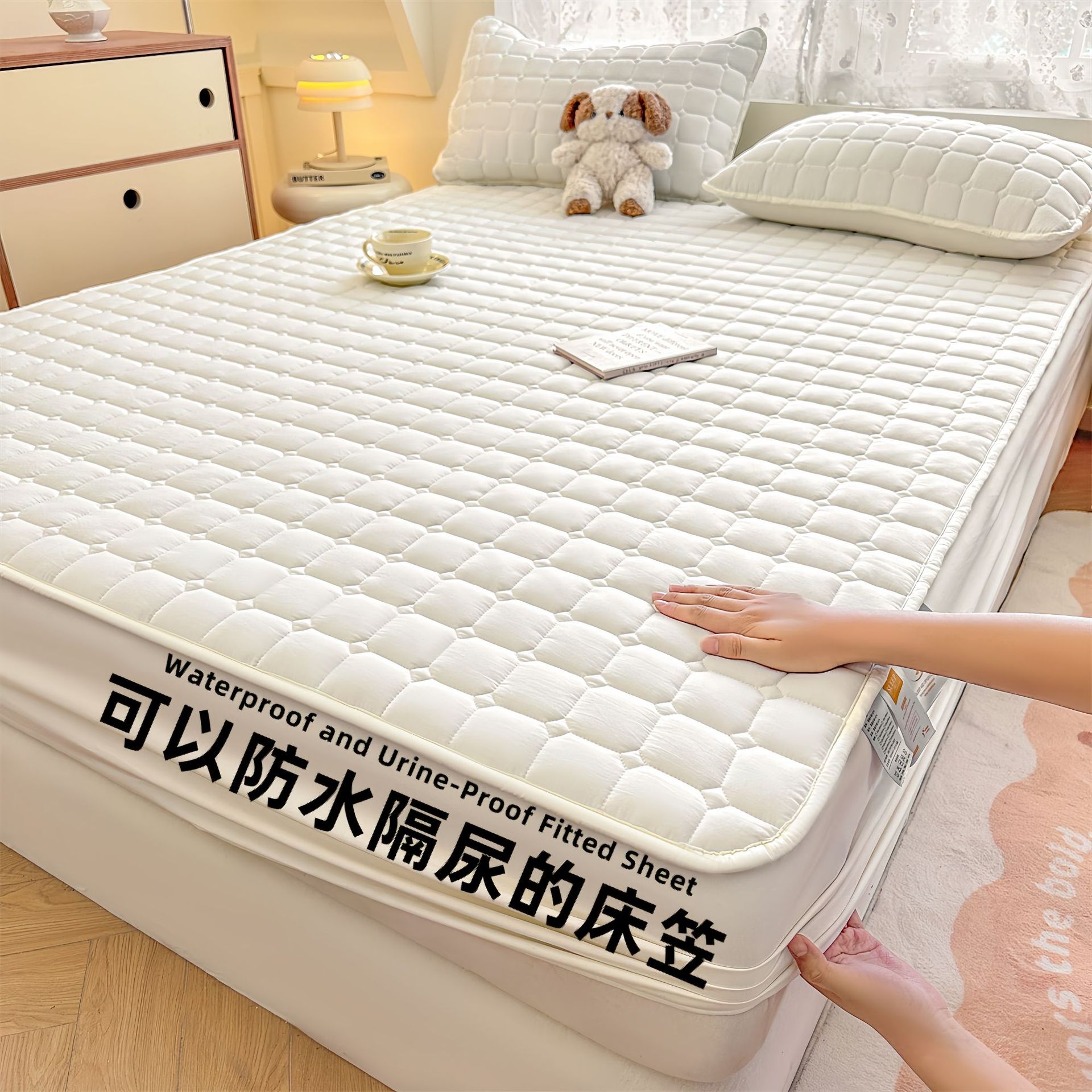 Todo incluido Cama de diafragma impermeable clase A Casa de algodón puro grado madre y bebé dormir desnudo máscara de cama de algodón antibacteriano cubierta de colchón una sola pieza