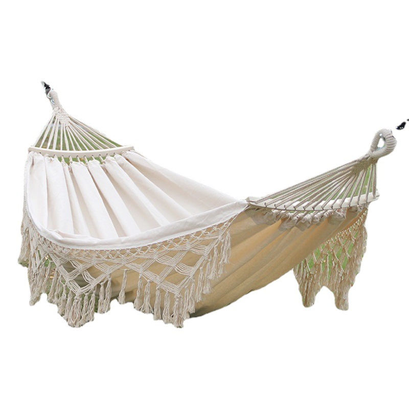 Europa y América con flecos hamacas al aire libre plegado a mano tejer swing lona camping doblado barra portátil doble silla colgante al por mayor