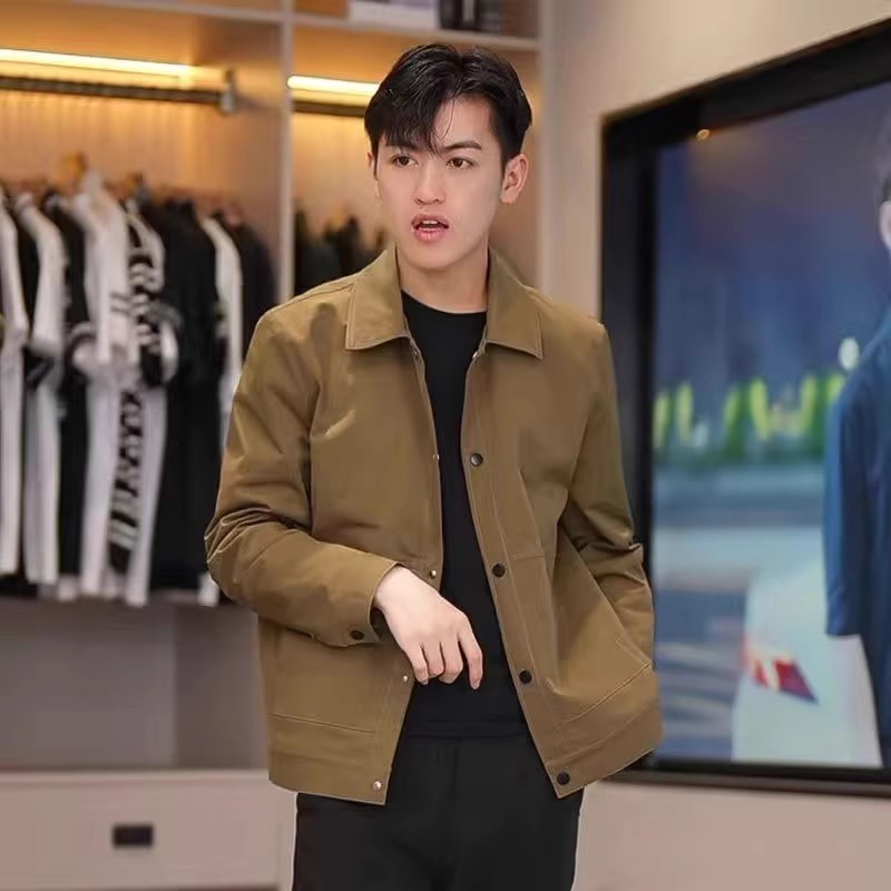 Chaqueta de solapa casual a prueba de viento de archivo de moda rufián chaqueta otoño nueva alta tendencia estilo coreano delgado hermoso color sólido
