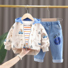 Korean children 2021 spring clothes Filled Cartoon Hooded coat Versatile Long sleeve Jeans suit