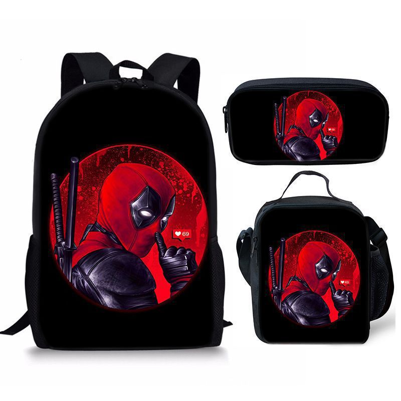 Nuevo deadpool Deadpool paquete de comida de tres piezas bolsa de lápices estudiante mochila de bebé Amazon lindo todo fósforo portátil