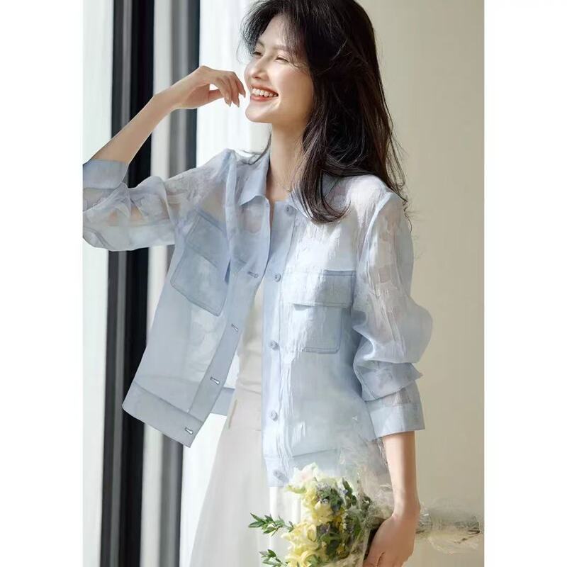 2025 Summer Casual Air-conditioning Shirt Soft Light Sea Salt Light Clear Jacquard Sunshade Sunscreen Jacket 2025 Summer Casual Air-conditioning Shirt Soft Light Sea Salt Light Clear Jacquard Sunshade Sunscreen Jacket