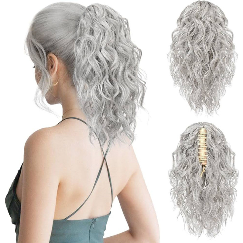 European and American Wholesale Ponytail Wigs Women's Short Fluffy Wavy Curly Hair Natural Grab Clip Ponytail Curly Ponytail