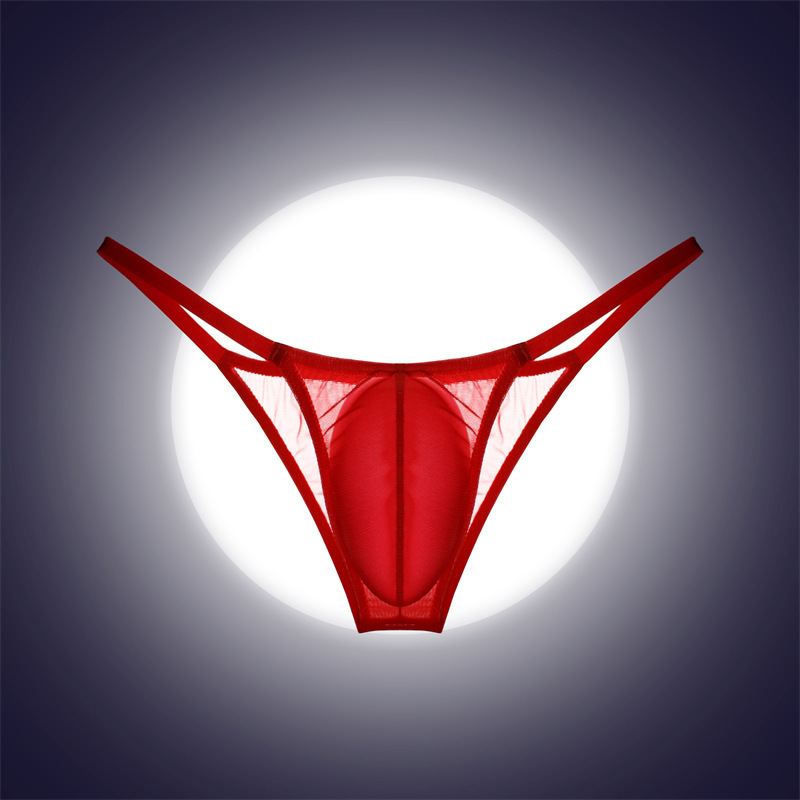 Men's European and American Low-Waist Sexy European and American Small Half-Covering Hip Mini Underwear Briefs Thin Strap Bag Mesh See-Through Ice