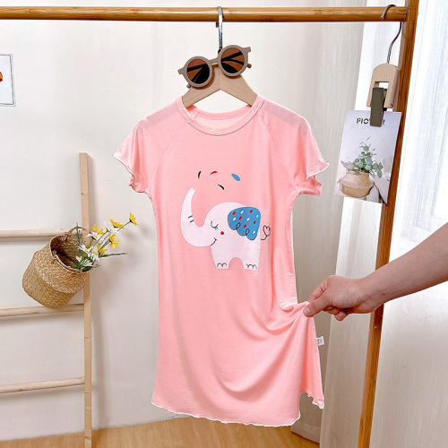 Girls sleep skirt summer thin mother and daughter pajamas princess cartoon Korean version girls short-sleeved air-conditioned clothes home clothes