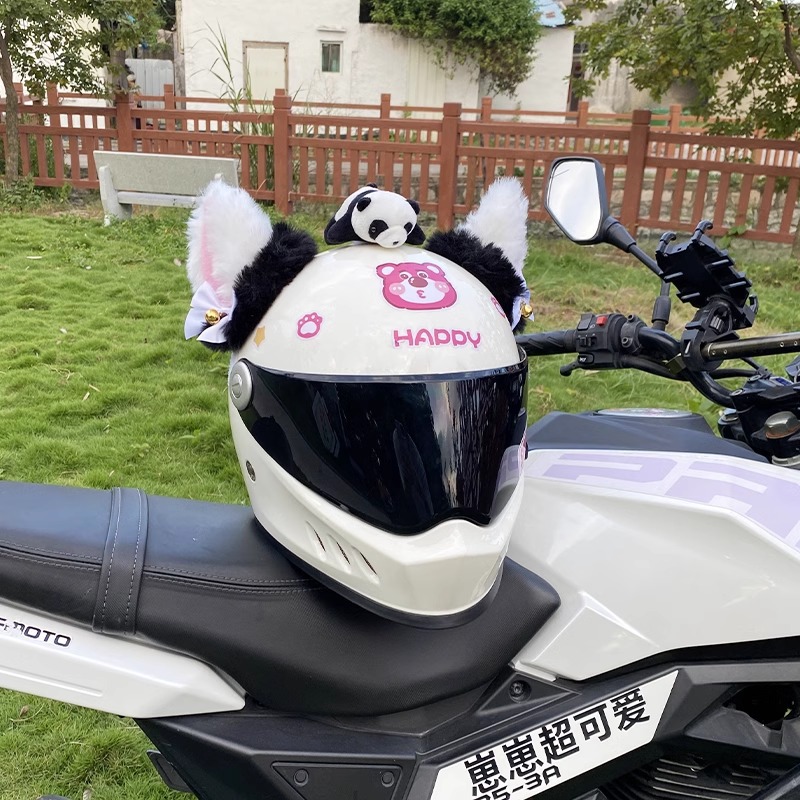 Personalized Creative Thick Velvet Bell Black Pink Cat Ear Helmet Decoration