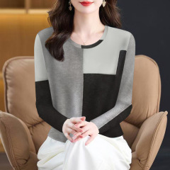 批发2025年新款春秋爆款女士t恤显瘦遮肚圆领时尚长袖一件代发