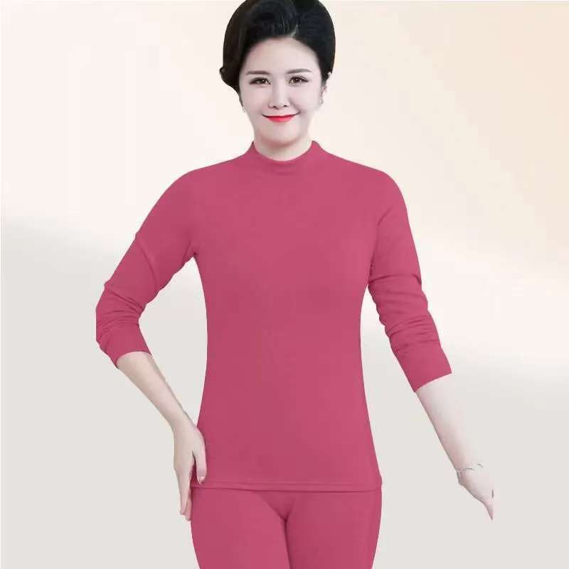 Foreign Trade Live Autumn and Winter Popular Half-High Collar Thermal Underwear Women's Velvet Long-Sleeved Pants Set Cold-Proof Windproof Pajamas