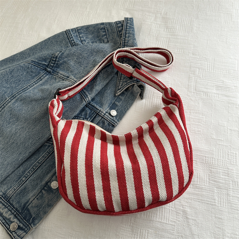 Bolso de mano coreano retro simple pequeño bolso de lona a rayas frescas, moda casual de gran capacidad bolso de hombro de mujer