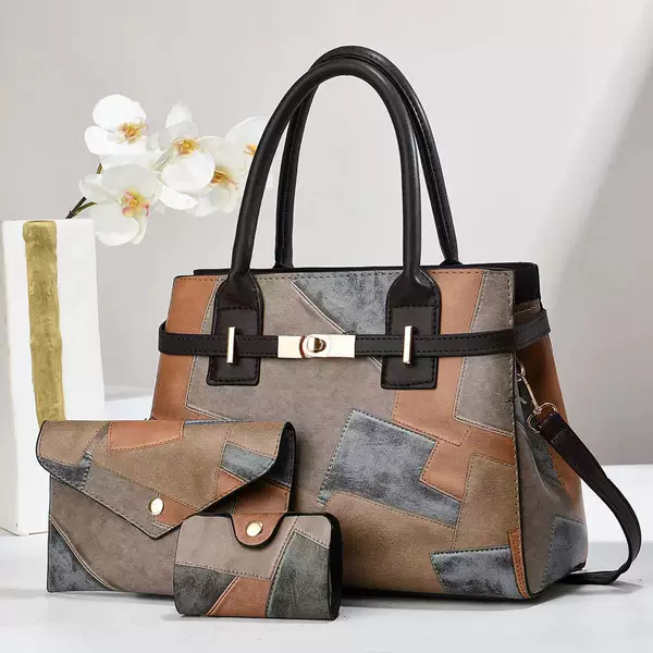 Three-Piece Set of Mother-In-Law Bag Handbag Spliced Large-Capacity Women's Shoulder Crossbody Bag Commuter Handbag