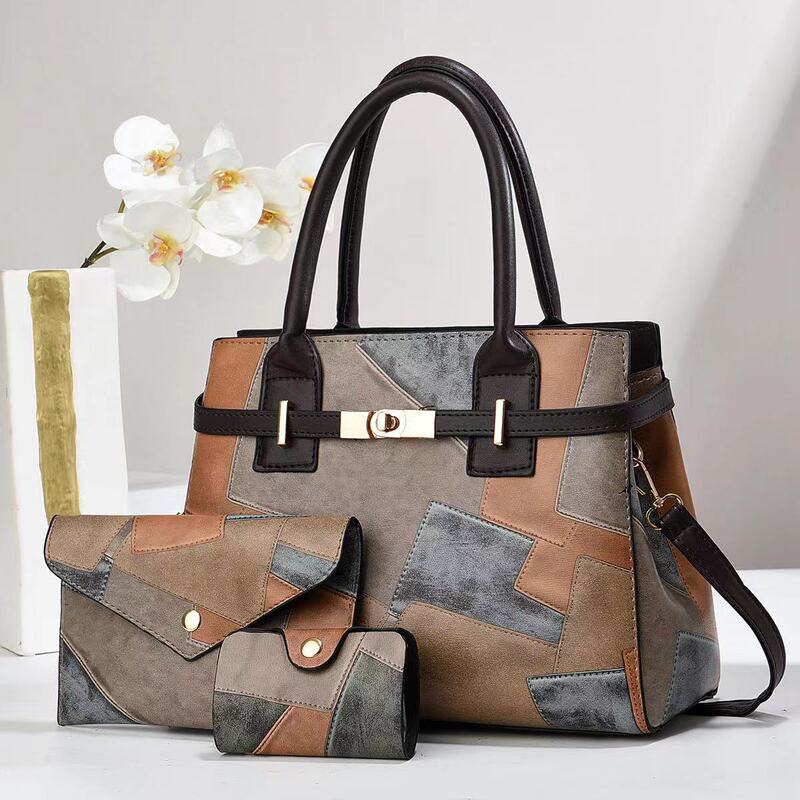 Three-Piece Set of Mother-In-Law Bag Handbag Spliced Large-Capacity Women's Shoulder Crossbody Bag Commuter Handbag