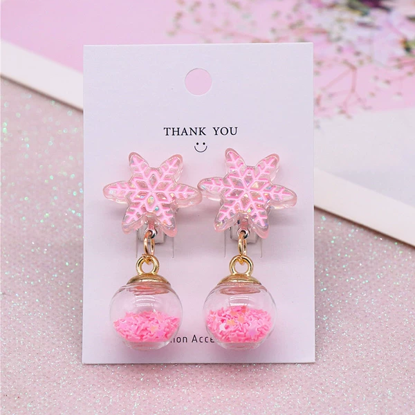 Fuchsia earrings, with snowflakes, 1 pair