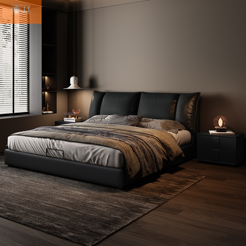 Italian Minimalist Small Apartment Leather Bed Double Wedding Bed Modern Simple 1.5 Accessible Luxury Master Bedroom Soft-Packed Floor-Standing Storage Bed