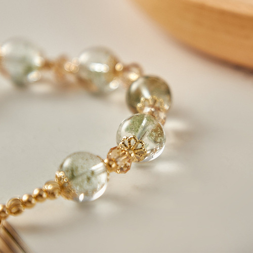 Ice-transparent Gypsophila Green Ghost Bracelet Women's Snowflake Accessories Light Luxury High-end DIY Natural Crystal Bracelet