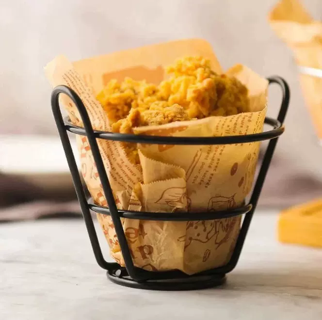 美式餐具薯条篮小吃筐油炸小吃篮 鸡翅双耳黑色小炸篮食物收纳架