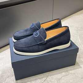 欧洲站新款百搭一脚蹬乐福鞋男士真皮懒人套脚时尚轻便休闲单鞋