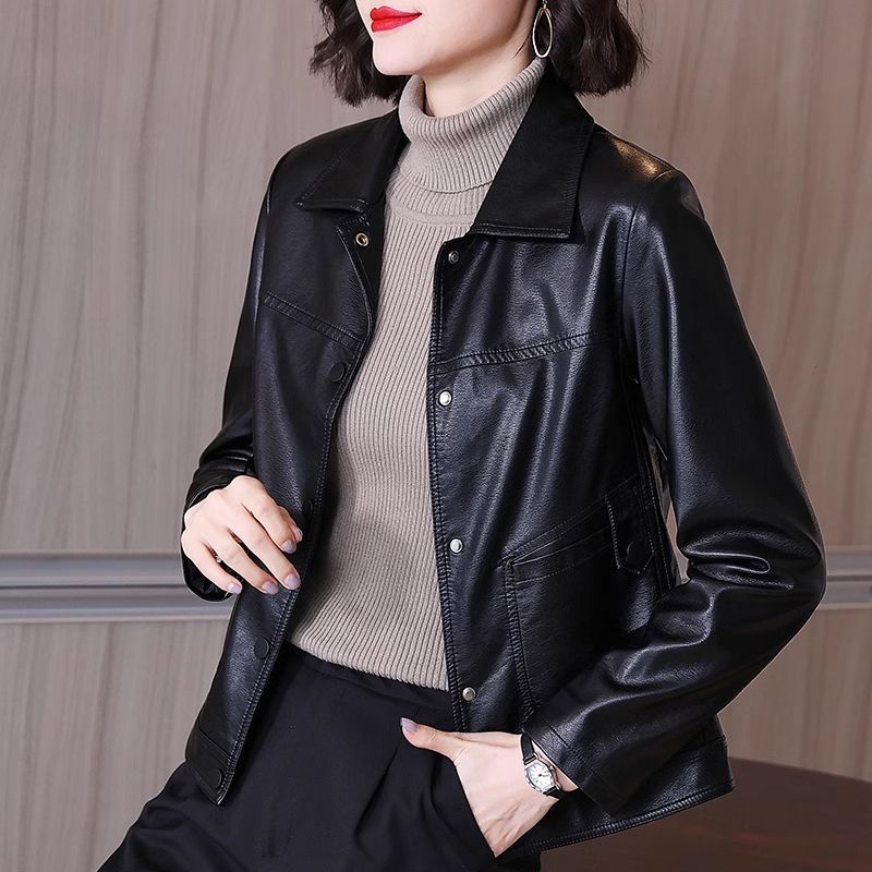 High-End Leather Jacket Women's Short 2025 Spring & Fall New Korean Style Foreign Style Age-Reducing Slim Motorcycle Leather Jacket