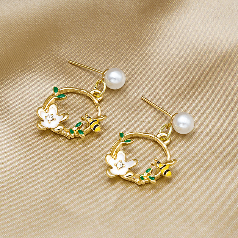 Fashion Flower Alloy Plating Artificial Pearls Earrings display picture 4