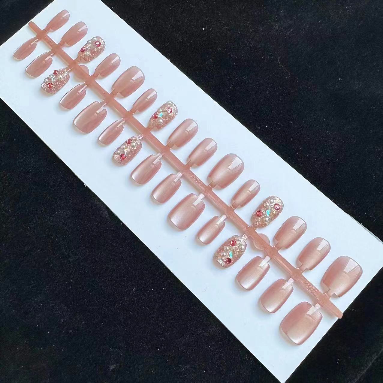 30片手工穿戴甲鑲鑽簡約大氣新款可分3個碼數使用不傷指甲成品甲