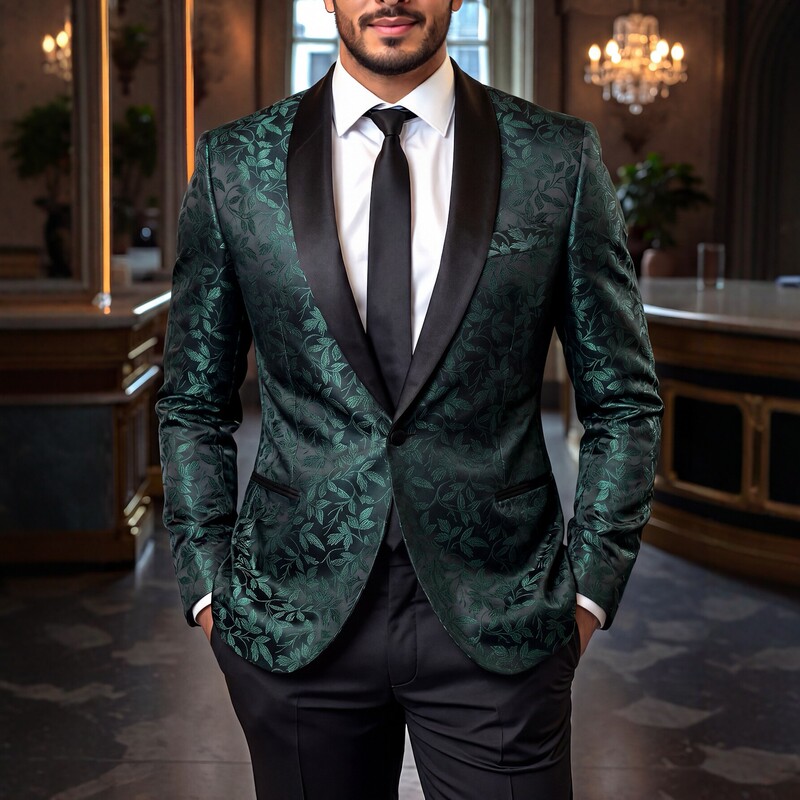 2026 New Men's Jacquard Suit Jacket Slim Fit Notch Lapel Casual Suit Wedding Performance Dress
