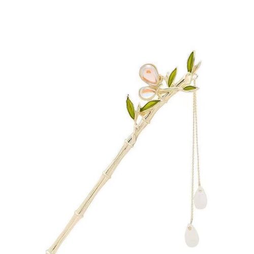 New Chinese style bamboo leaf dripping oil tassel hairpin, ancient style hairpin on the back of the head, retro temperament, Hanfu step-shaking hairpin
