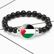 巴勒斯坦国旗图案时光宝石黑色弹力绳珠串手链 跨境饰品工厂直发