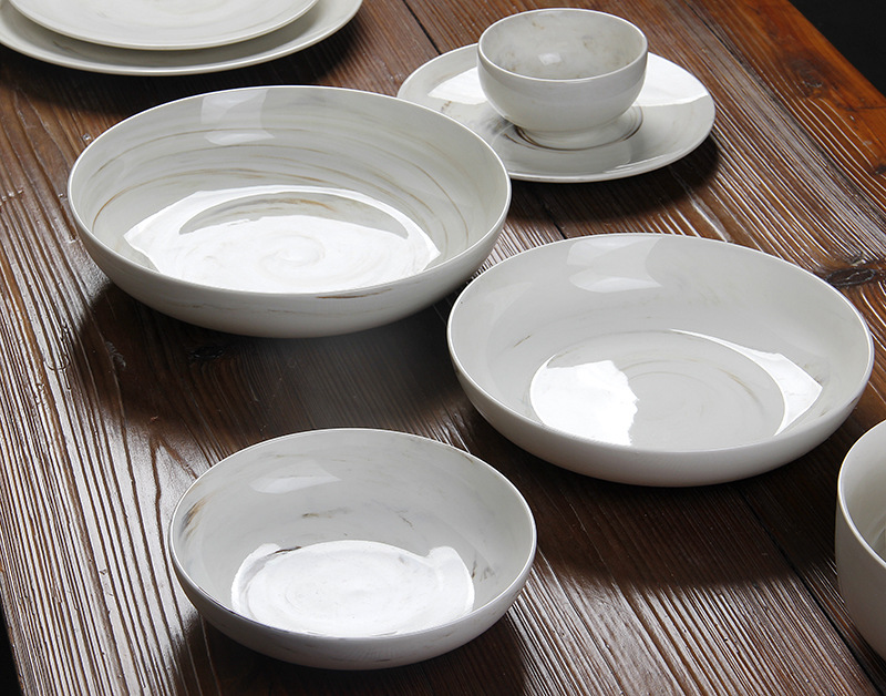 Mármol mármol placa plana Placa de filete Placa de boca baja práctica plato de sopa de 8 pulgadas placa plana de 10 pulgadas