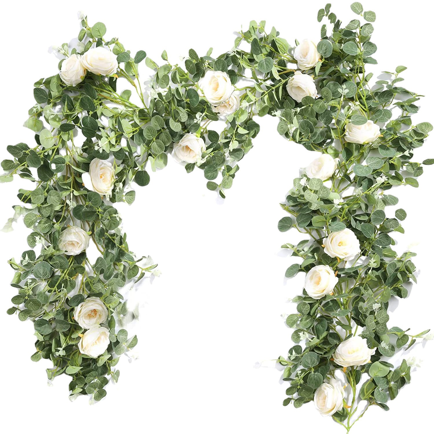 Eucalipto artificial guirnalda más tela de seda artificial Rosa vid verde decorativo largo boda arco Mesa pared fondo