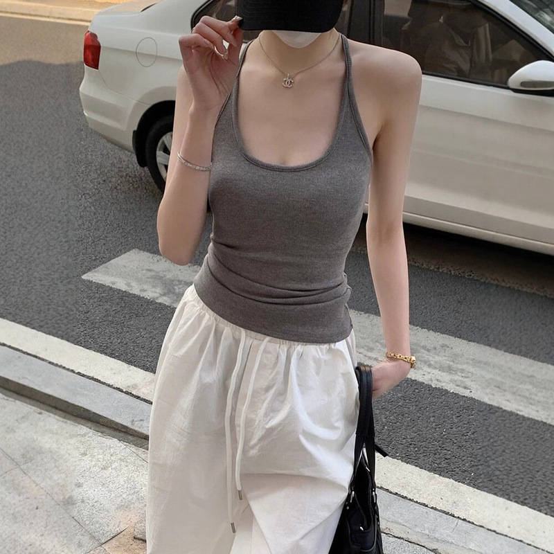 High-End U-Neck Halter Neck Camisole for Women, Summer Outerwear, Slim-Fit Base Top, Spicy Style Inner Wear, Racerback Tank Top High-End U-Neck Halter Neck Camisole for Women, Summer Outerwear, Slim-Fit Base Top, Spicy Style Inner Wear, Racerback Tank Top