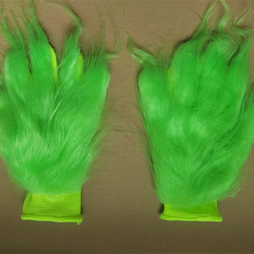 Grinch Handschuesch gréng Grinch Stola Chrëschtdag Halloween Party Elf gréng Hoereg Monster Kappbedeckung Mask_voghion.com