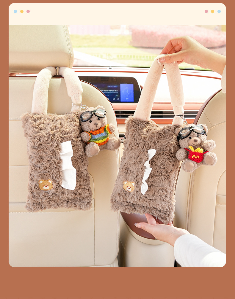 Car Tissue Box, Car Seat Back Tissue Hanging Bag, Cute Plush Car Doll Tissue Box, Car Decoration Supplies
