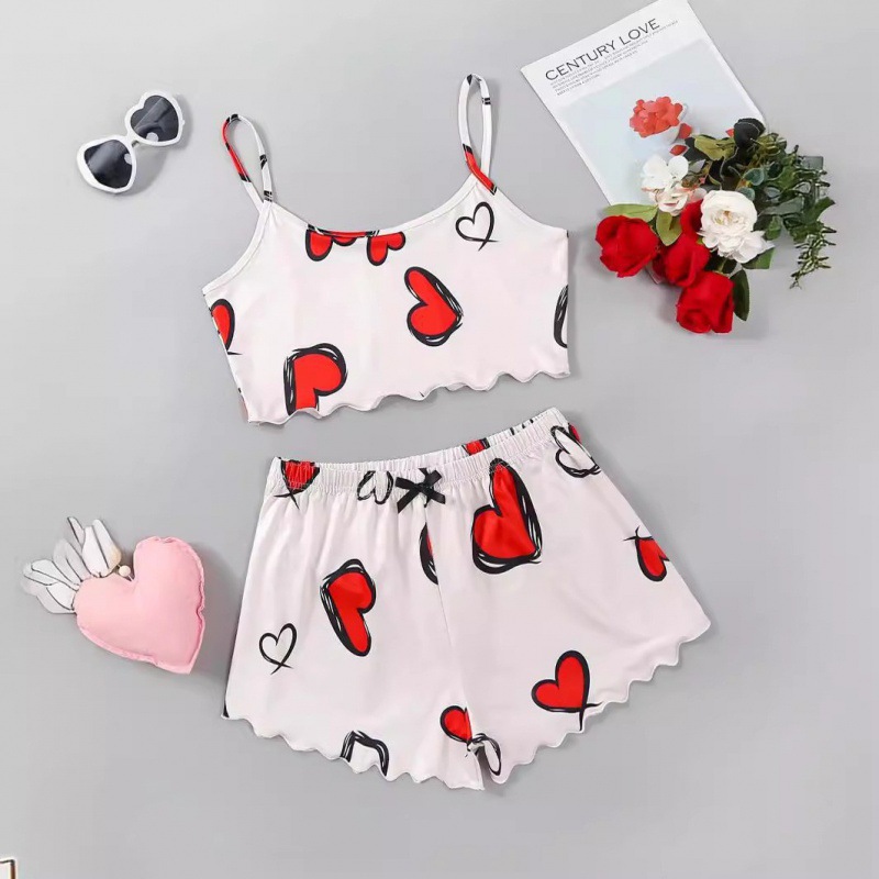 Cross-Border European and American Thin Sleeve Vest Halter Top Shorts Home Clothes Two-Piece Suit Pajamas Women's Pajamas