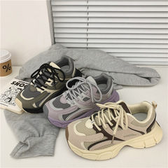 2024年春新款韓版百搭運動鞋女學生港風原宿街拍老爹鞋透氣休閒鞋