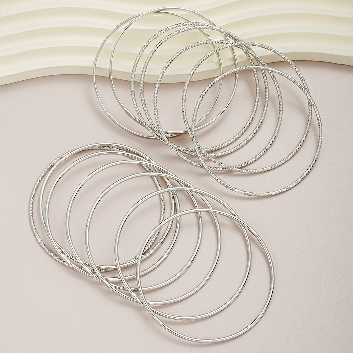 retro personalized exaggerated wide face bracelet suit gold glossy irregular bracelet multi-piece set_voghion.com